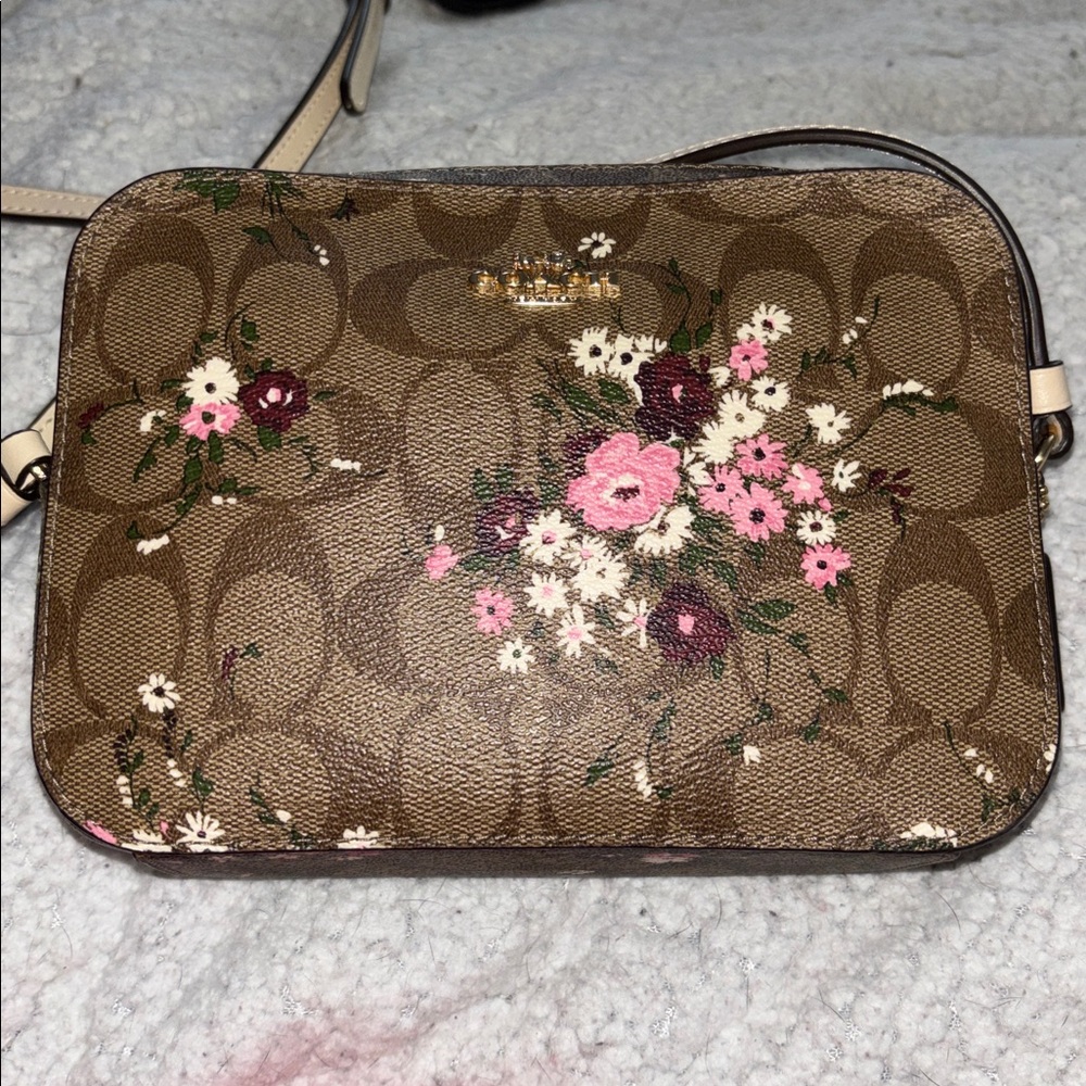 Coach Mini Camera Bag in Signature Canvas with Evergreen Floral Print